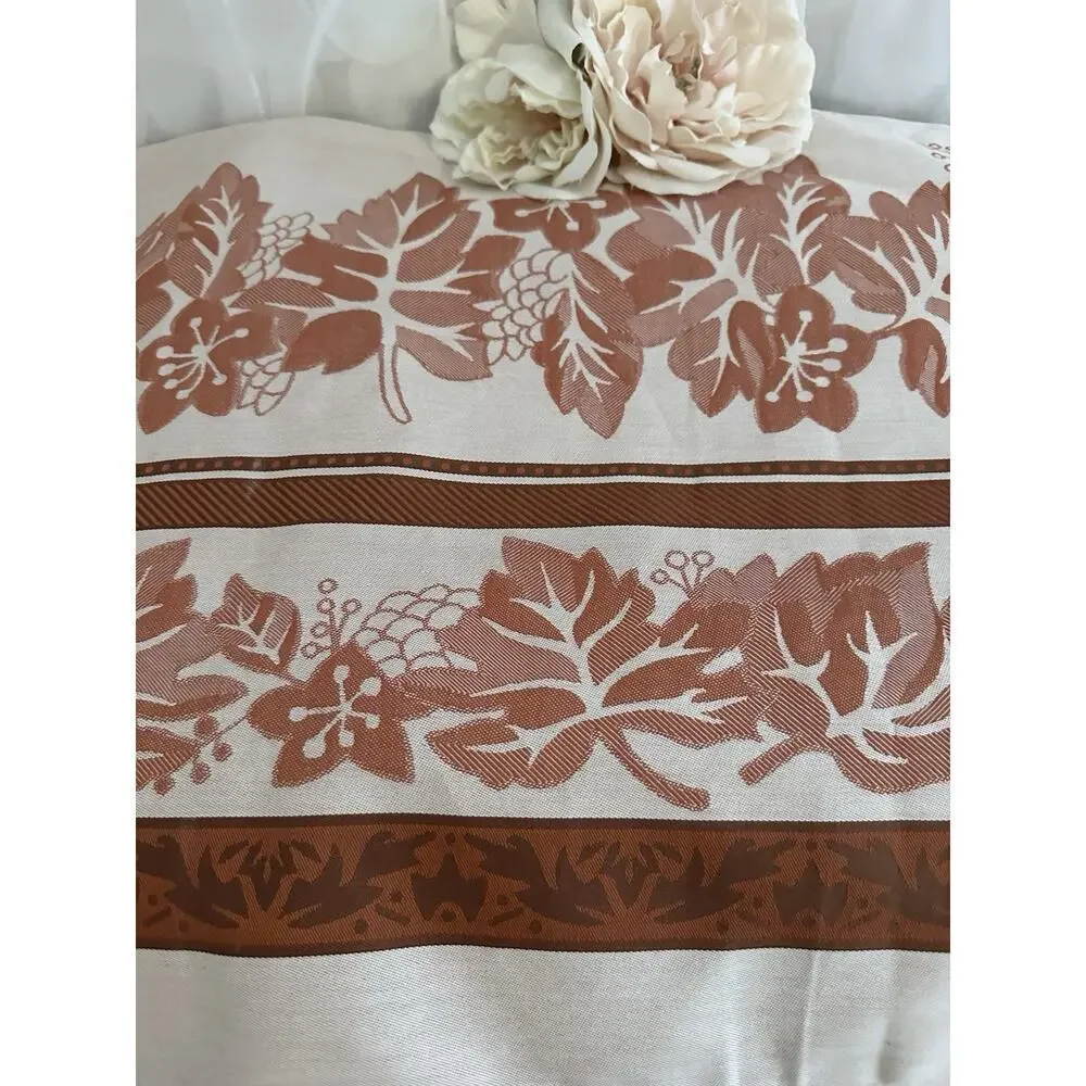 Williams-Sonoma Tablecloth Foliage Jacquard Beige Brown Copper 70”x 128” NWOT